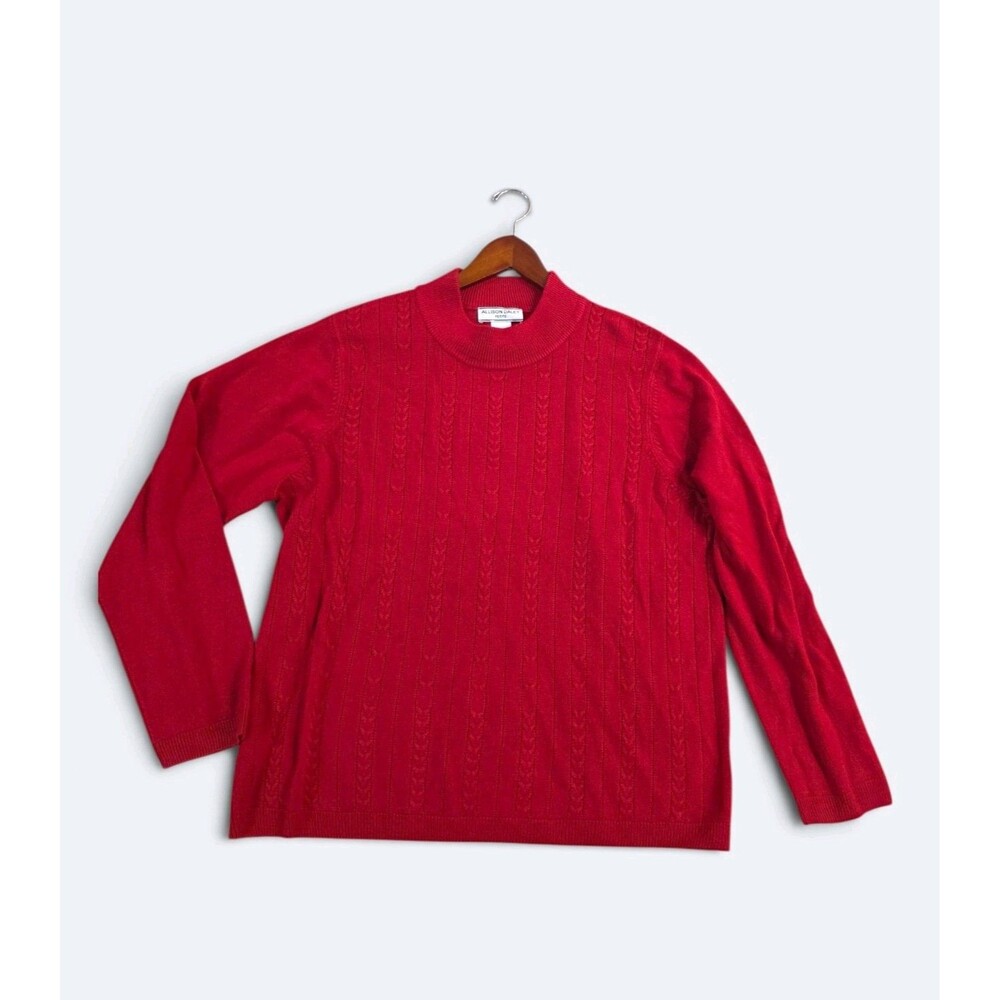 Allison Daley Petite Large Red Cable Knit Mock Neck Sweater PL Petite Large